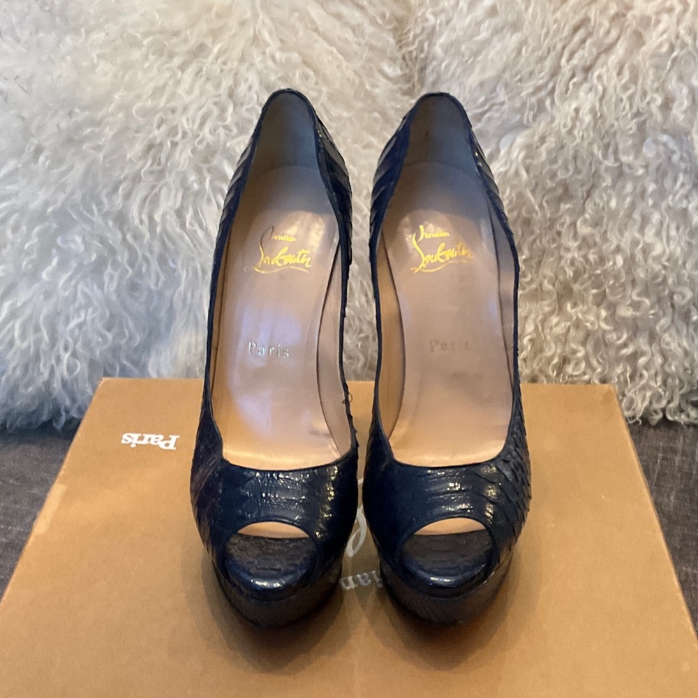 Christian Louboutin Navy Peep-Toe Heels